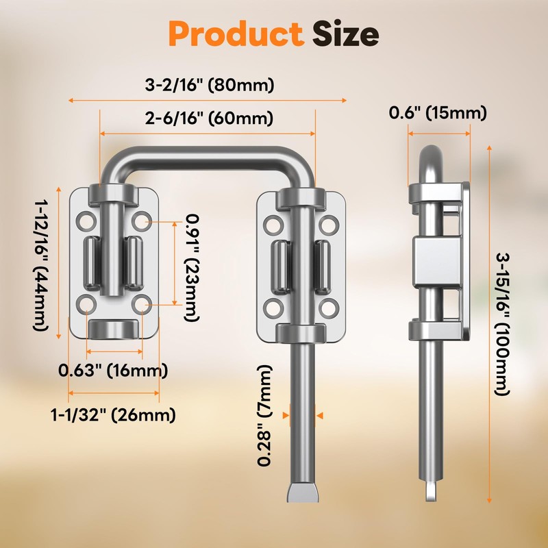 SecureLatch Sliding Door Loop Lock, 2.36 Inch Stainless Steel Patio