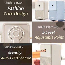 Sivelike Manual Pencil Sharpener,Auto-in Hand Crank Pencil Sharpener with Adjustable Point for Pencils and Colored Pencils,Desk Sharpener for Kids, Students, Classroom, Home and Office (White)