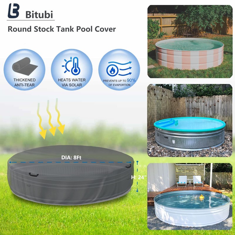 Bitubi 8 Ft Steel Round Stock Tank Pool Cover,Upgraded to