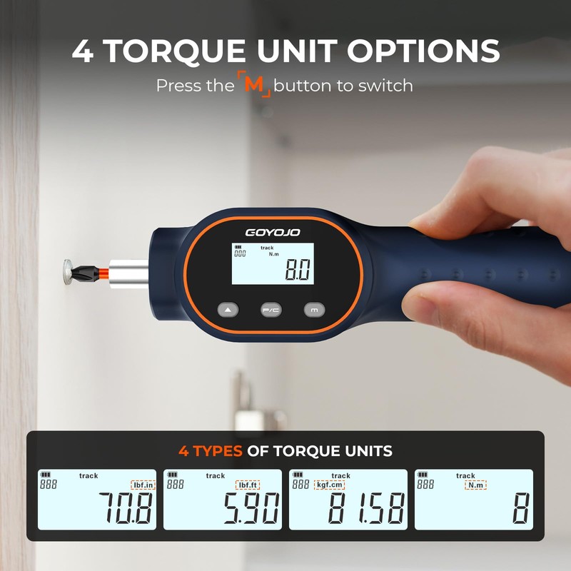 Digital Torque Screwdriver 7.08–70.8 in-lbs, with Strong Magnetic Bits, Buzzer,