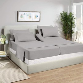 Split California King Sheets for Adjustable Beds 5-Piece Split California King Sheet Set, 800 Thread Count 100% Egyptian Cotton,18" Deep Pocket Adjustable Bed Sheets, Silver Solid