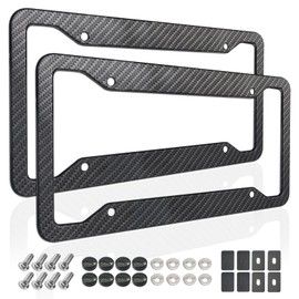 ZXFOOG Carbon Fiber License Plate Frames- 2 Pack Black Aluminum Front & Rear Auto Car Tag Holder, Heavy Duty Bracket with Mount Hardware, Screws Caps, Rattle Proof Pads (Carbon pattern