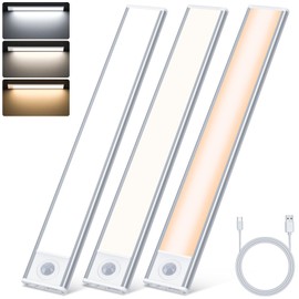 TRUMPETS 30 cm Under-Unit Light Kitchen LED, 3000 mAh Cabinet Lighting with Motion Sensor, 3 Colours, Wardrobe Lighting for Kitchen, Cupboard, Shelves, Display Cabinets