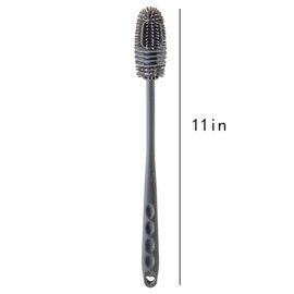 EYAKEG Silicone Soft Bristle Water Bottle Cleaner Brush with Extra Long Handle for Flasks, Tumbler, Glassware, Sports Bottles, Baby Bottles, Vases, Narrow Neck, Gray