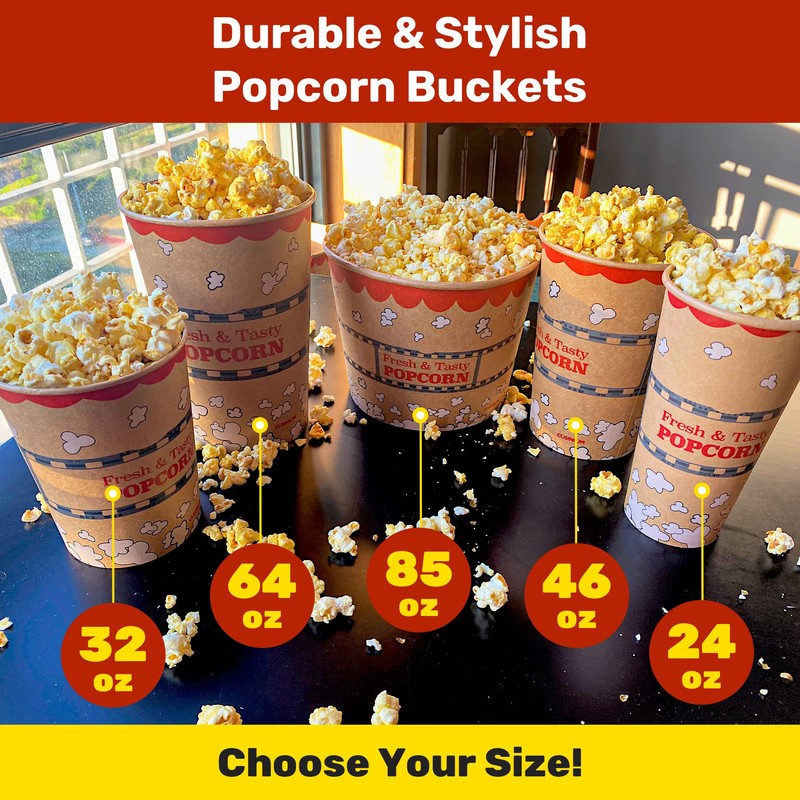 CUSINIUM 24 oz 25-Pack Kraft Popcorn Buckets - Large Popcorn