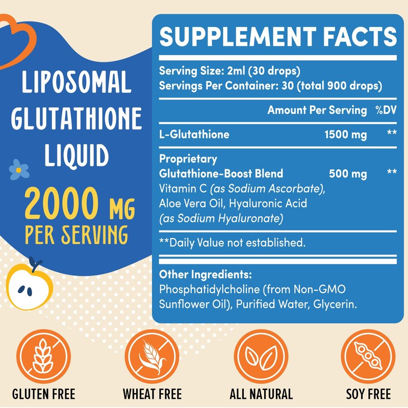 Prunucis 2000MG Liposomal Glutathione Liquid, 98% Absorption, Active Form L-Glutathione