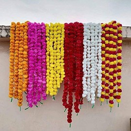 Estationeryhouse marigold garland 5 feet, mixed, pack of 5,wedding, mehndi,party