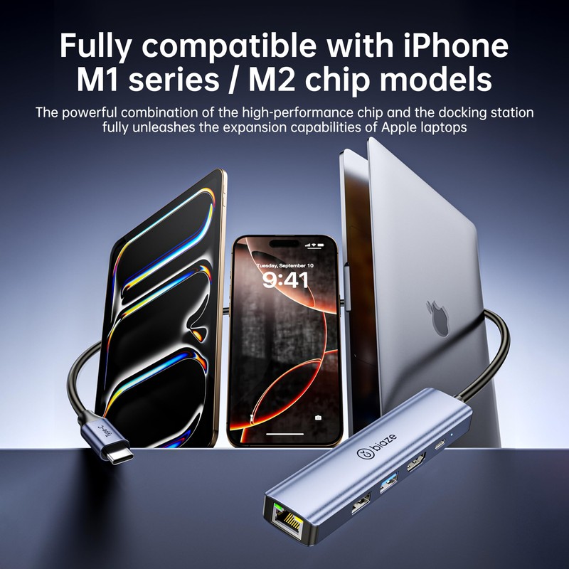 Biaze 4K60Hz USB-C Hub, 5-in-1 USB-C to HDMI Adapter Supports
