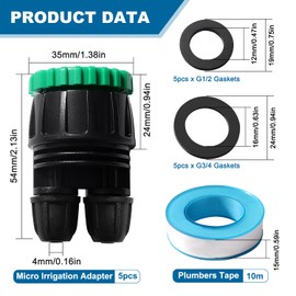 VooGenzek 5 PCS G1/2 G3/4 to 4/7 mm Irrigation Quick Connector, 2 Way Micro Irrigation Adapter with Lock Barbed, Agriculture Irrigation Fittings, for Lawn, Farm, Garden