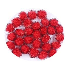 YYCRAFT 100pcs Glitter Tinsel Pom Poms Sparkle Balls for DIY Craft/Party Decoration/Cat Toys(25mm,Red)