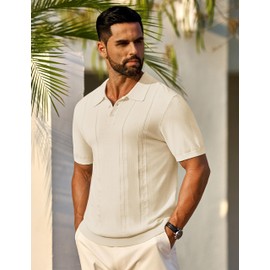 Cotrasen Mens Short Sleeve Knit Polo Shirts Casual Collared Shirts Regular Fit Polo Shirts Summer Golf Polo Light Apricot XXL