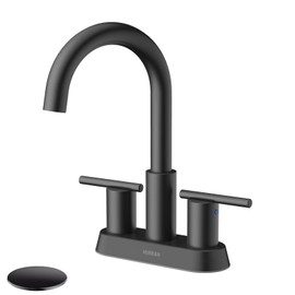 Hurran 4 Inch Bathroom Faucet for Sink 3 Hole, Matte Black Bathroom Faucet with Pop-up Drain and 2 Supply Hoses,Stainless Steel Lead-Free 2-Handle Centerset Faucet for Sink Vanity RV