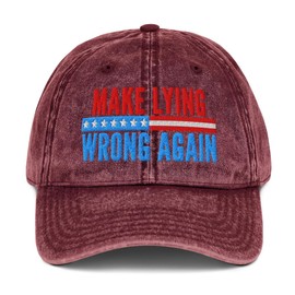 Anti Trump MAGA Embroidered Vintage Cap, Make Lying Wrong Again Maroon