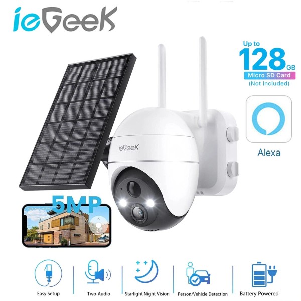 ieGeek Outdoor Solar 5MP Security Camera Color Night Vision Home