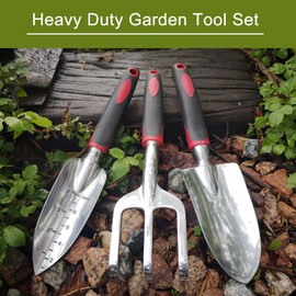 Garden Tool Set 3 Piece Gardening Tools Heavy Duty Cast Aluminum Garden Hand Shovels with Non Slip Rubber Grip Ideal for Digging Planting Transplanting and Weeding (Red)