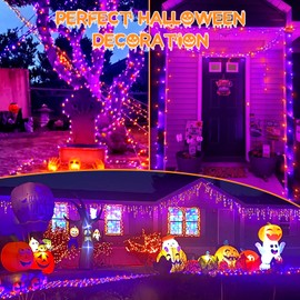 Connectable Purple and Orange Halloween Lights, 2Pack 164ft 400LED 13 Modes Waterproof String Lights Plug in, Twinkle Light with Timer Indoor/Outdoor for Tree Party Halloween Decorations