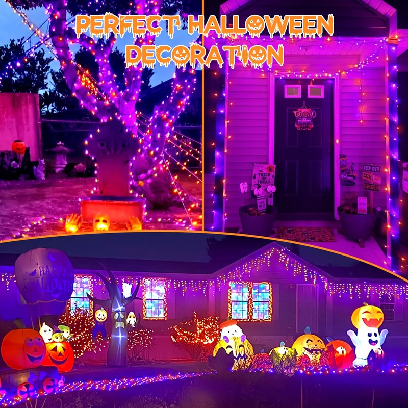 Connectable Purple and Orange Halloween Lights, 2Pack 164ft 400LED 13