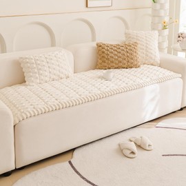 Tiwwie Couch Cover for Dogs Fuzzy Sofa Covers for Pet, Geometric Jacquard Coral Pet-Friendly Washable Non-Slip Sofas Slipcover Cushion Protector Pets Mat Dog Bed Mats