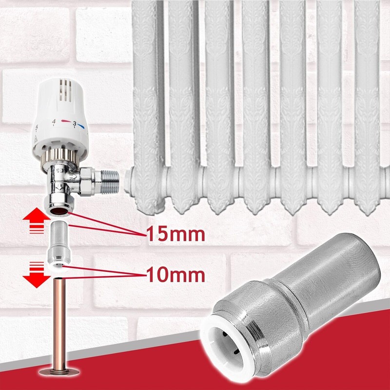 SPARES2GO Radiator Valve 15mm x 10mm Pushfit Chrome Speed Fit