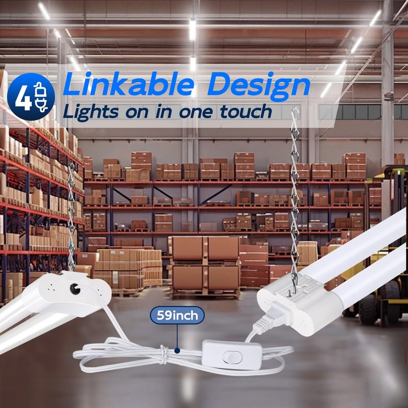 hykolity 4 Pack 4FT LED Shop Light Linkable, 4400lm, 42w(250w