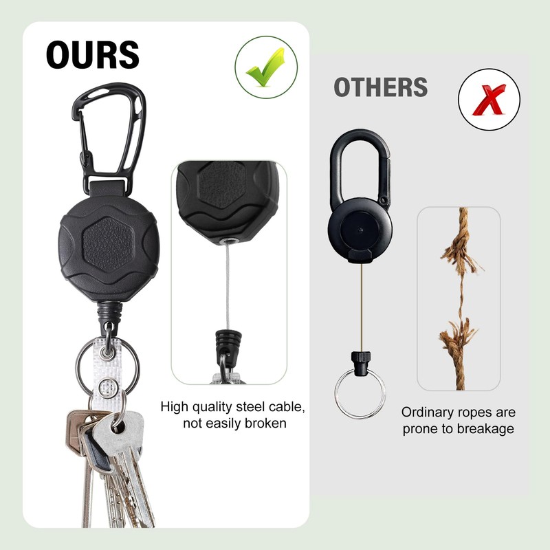 Pack of 2 Extendable Key Rings with 60 cm Retractable