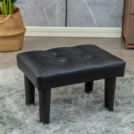 CAROLMADE 15” Ottoman Foot Rest, PVC Small Ottoman Foot Stool with Legs Modern Footstool Ottomans for Living Room Entryway Office, Black