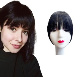 Bangs Hair Clip in Bangs 100% Real Human Hair Extensions Wispy Bangs Clip on Air Bangs for Women Hairpieces Curved Bangs for Daily Wear (Z-Natural Black, French Bangs)