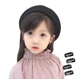 JK Home Kids Girls Wool Beret Hat with 4pcs Hair Fasten Clips, Elegant French Style Beanie Cap Classic Soft Solid Color Artist Bowler Winter Warmer Hats for 2-5 Years Kids