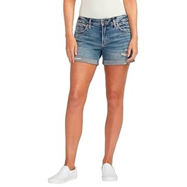 Silver Jeans Co. Women's Boyfriend Mid Rise Short, Med Wash Scp307, 30