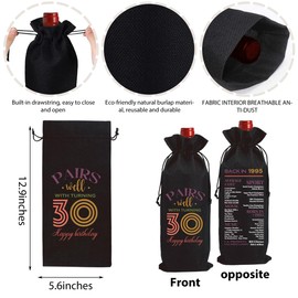 2025 - Funny 30 Year Old Birthday Gifts for Women Wine Bag, Happy Anniversary 30th Birthday Party Decorations for Him Her Wine Bottle Bag, 30th Birthday Gifts for Her Men Women Black Wine Bags
