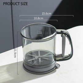 Quixotical Single-Handed Flour Sieve, Fine Flour Sieve Double Layer, Fine Mesh Flour Sieve Cup Made of Stainless Steel, Powdered Sugar Shaker with Scale, for Flour, Rice, Cereals, Beans