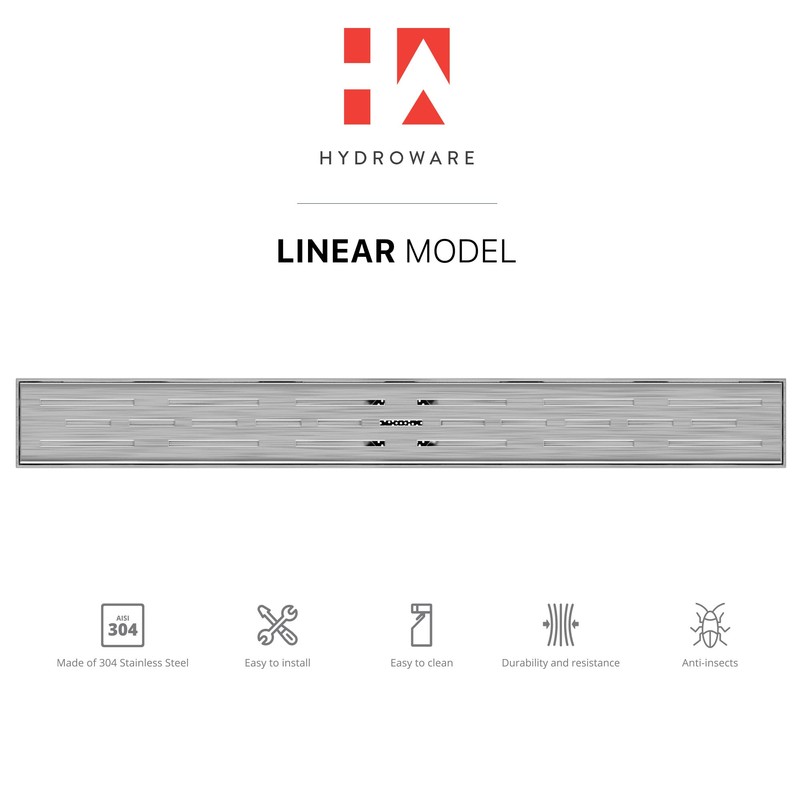 Hydroware 24 Inch Linear Shower Drain - Stainless Steel Rectangular