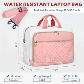 Laptop Bag 17.3 Inch Large Laptop Briefcase for Women Men Padded Travel Laptop Case Shoulder Bag Waterproof Computer Messenger Bag for Travel Business Office,Pink & Beige