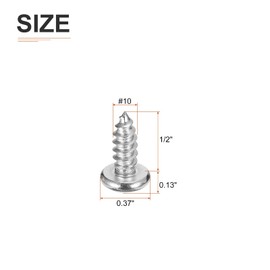 DTGN #10x1/2" Phillips Pan Head Self-Tapping Screw - 60Pack - Bright Finish 304 Stainless Steel Sheet Metal Screws Wood Screws