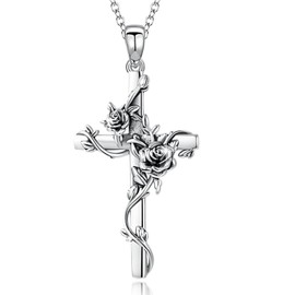Cross necklace 925 Sterling Silver Rose Crose Pendant Necklace Cross Necklace for Women