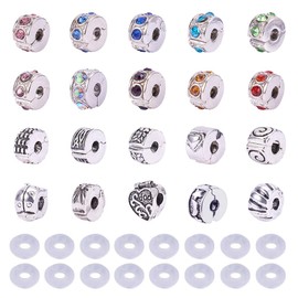 PH PandaHall 20 Pcs Clip Lock Bead Charms Large Hole Beads Clip on Beads with 20 Pcs Silicon Rubber Stopper O-Rings Fit European Style Bracelet for DIY Bracelet Jewelry Making