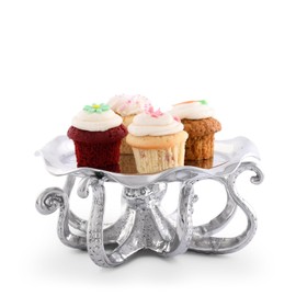 Arthur Court Metal Octopus Footed Treat Stand - Elegant Serving Display for Macaroons, Chocolates, Cookies - Unique Octopus Design for Parties & Events 4 Inches Tall x 9 Inches Diameter