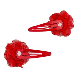 Lux Accessories Red Flowers Set of 2 Pieces Girls Fashionable Hair Clips