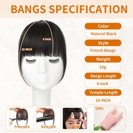 Leelebamo Clip in Bangs 100% Real Human Hair, Fake Bangs Clip on Bangs for Women, Natural Black French Bangs Clip in Hair Extensions for Daily Wear (Natural Black, French Bangs)