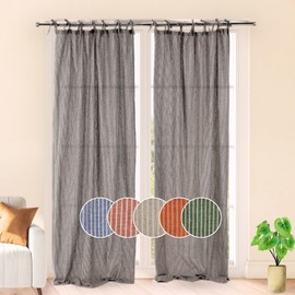 THE ART BOX Gauze Striped Curtains, Boho Linen Gauze Tie Top Hanging Curtains 2 Panel Set, Light Filtering Door Window for Bedroom/Living Room Home Décor Black on Beige (L72”xW42” Each Panel)
