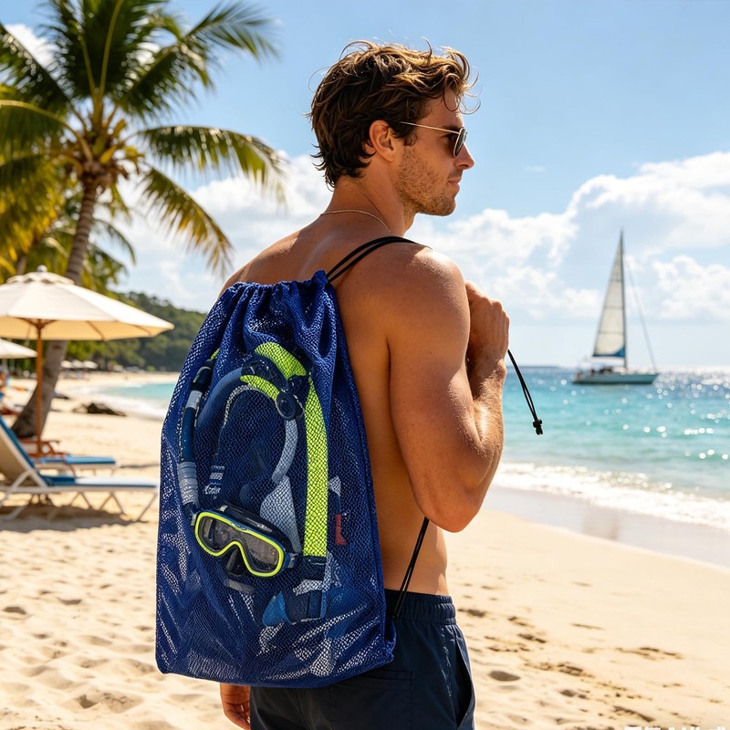 Daxiangsheng Swim Kit Bag Drawstring Mesh Sports Extra Large, Blue,