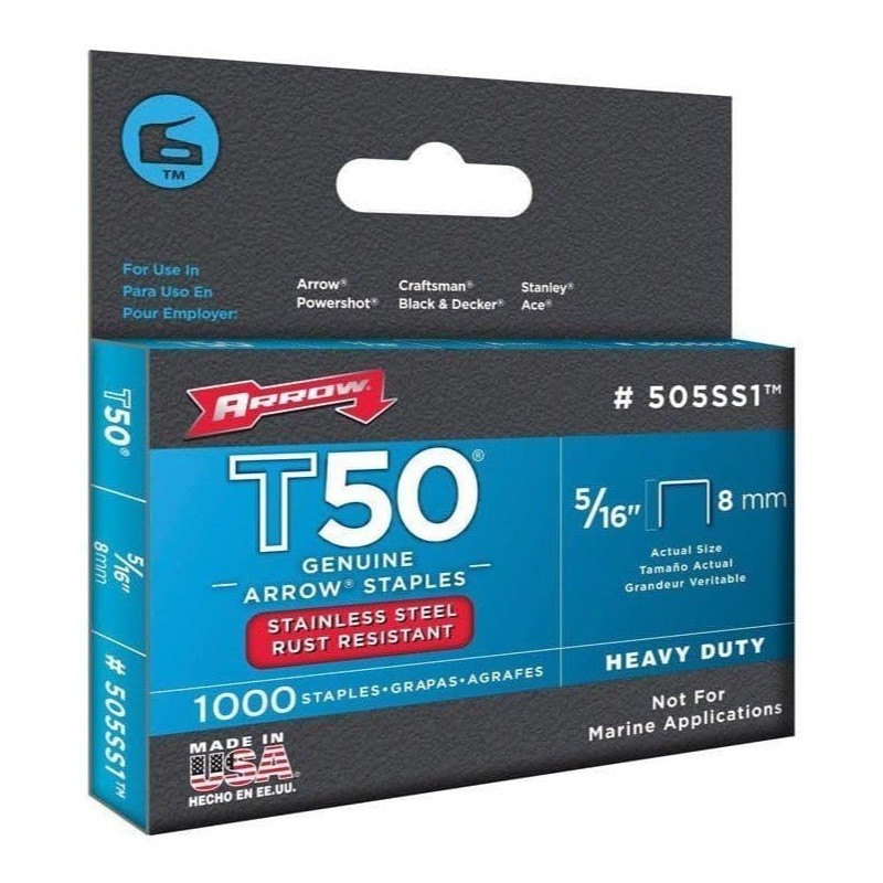 Arrow Fastener 505SS1 Heavy Duty T50 Stainless Steel Staples for