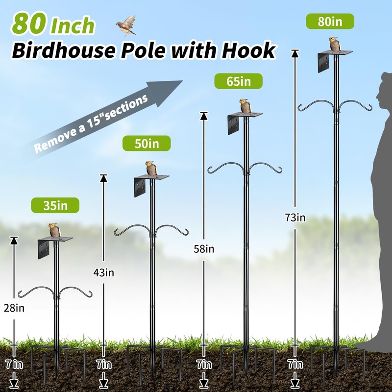 Bird Feeder Pole, 80 Inch Bird House Pole Stand for