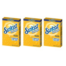 SINGLES TO GO Sunkist Singles To Go Drink Mix Pineapple, 3 Boxes with 6 Packets Each -18Total Servings, 0.53 Ounce