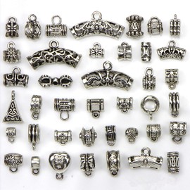 40Pcs Mix Tibetan Silver Color Connectors Bails Beads for Jewelry Making Tone Flower Bead Caps Hollow Flower Bead Caps fit European Charm Bracelet Pendant Necklace