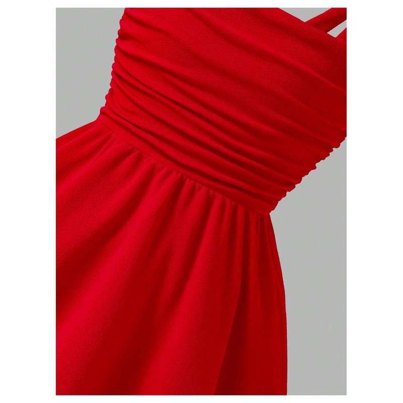 WDIRARA Girl's Bow Sleeveless A Line Mini Dress Ruched Ruffle
