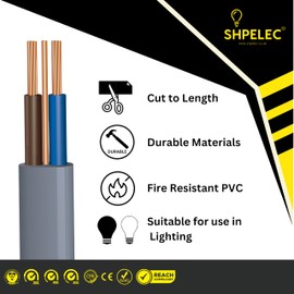 SHPELEC® 6242YH Twin and Earth Cable - 1.5mm 5m | Electrical Mains Socket Ring Wire BASEC Approved - Multiple Lengths (5metres - 1.5mm Twin and Earth Cable)