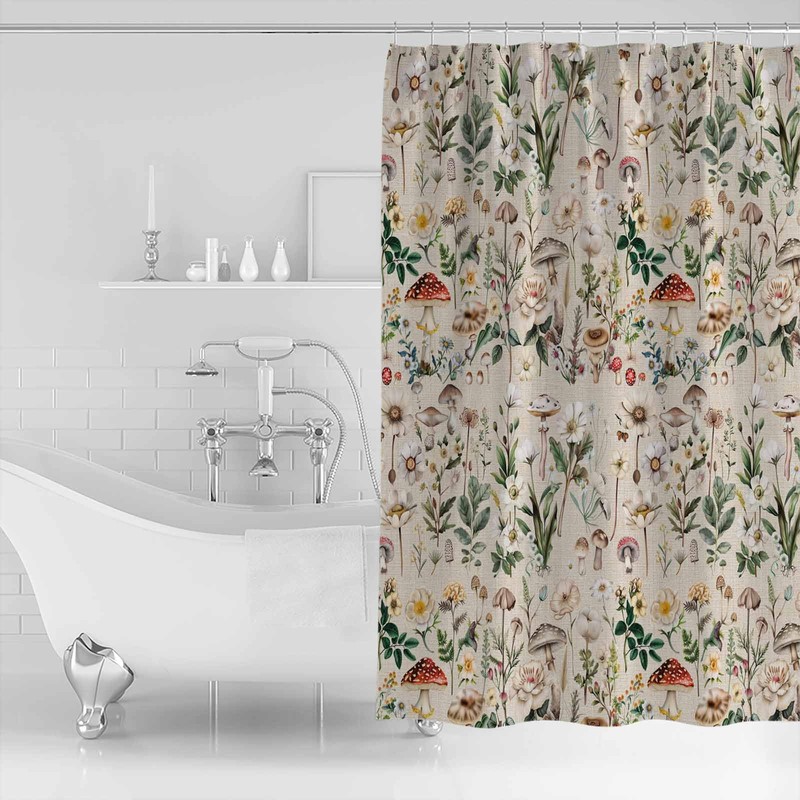 Anzona Spring Mushroom Botanical Waterproof Shower Curtains Set - Extra