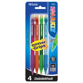BAZIC Mechanical Pencil 0.7mm Sparkly Glitter Grip, Latex Free Eraser, Smooth Writing Pencils Lead for Drafting Drawing Sketching (4/Pack), 24-Packs