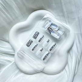 24 Pcs Summer Press on Nails Medium Square Fake Nails White Acrylic False Nails with Leopard Pattern Designs Glossy Full Cover Glue on Nails for Women Girls